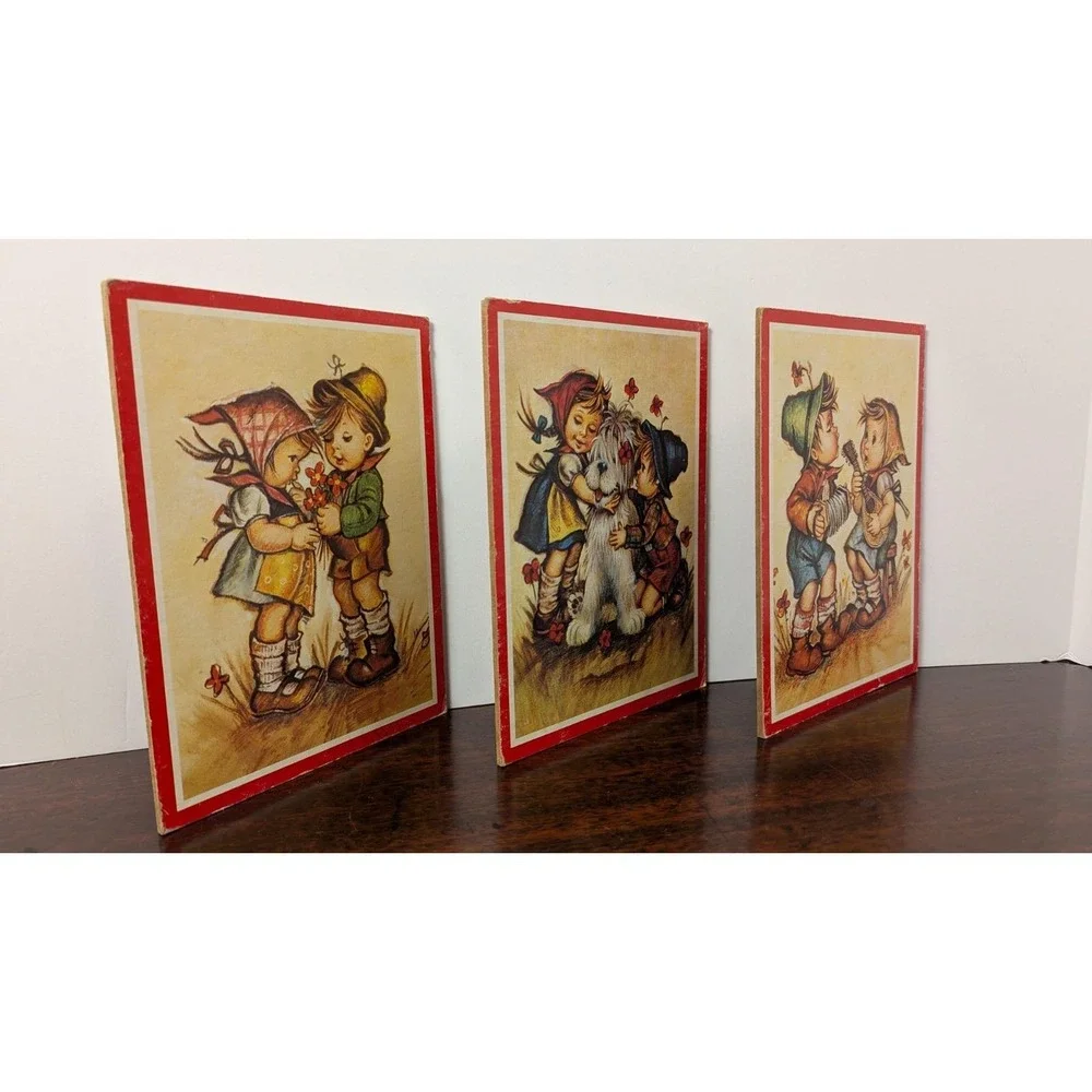 Vintage MJ Hummel Style Children Wall Plaques Set of 3 Nursery Cottage Decor